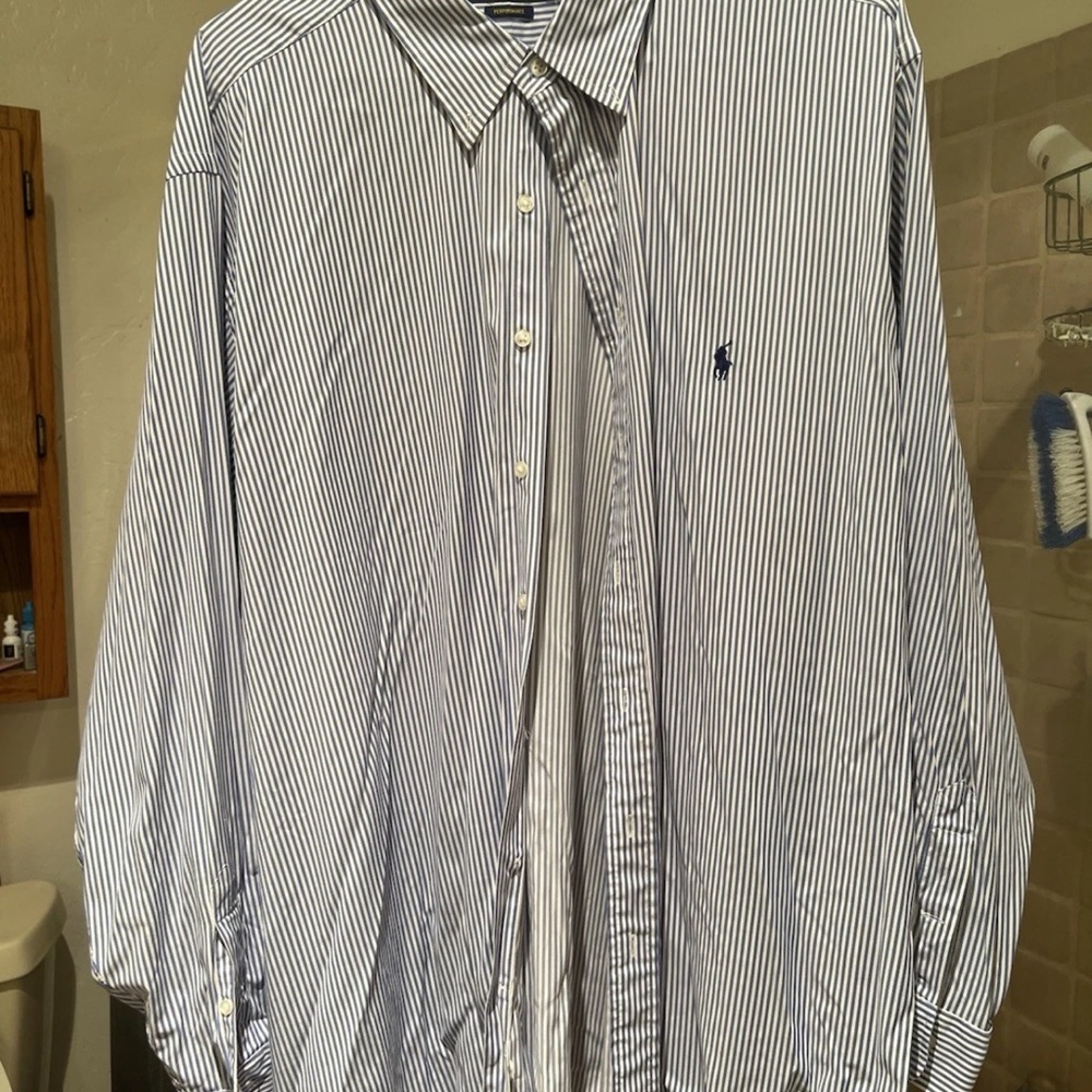 Ralph Lauren Men's White and Blue Striped Shirt